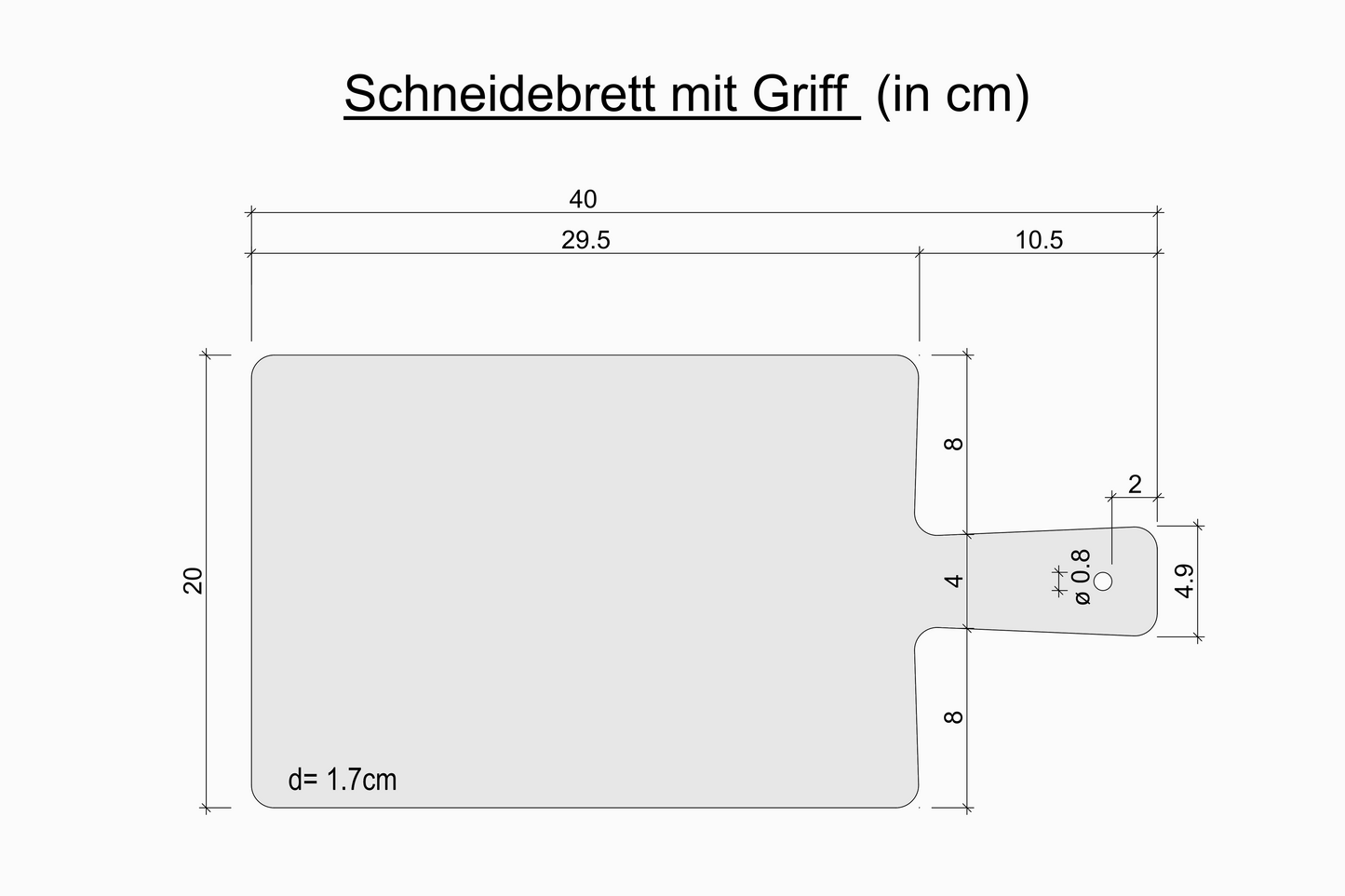 Geschenkbrett Klein 40cm x 20cm x 1.7cm mit Griff